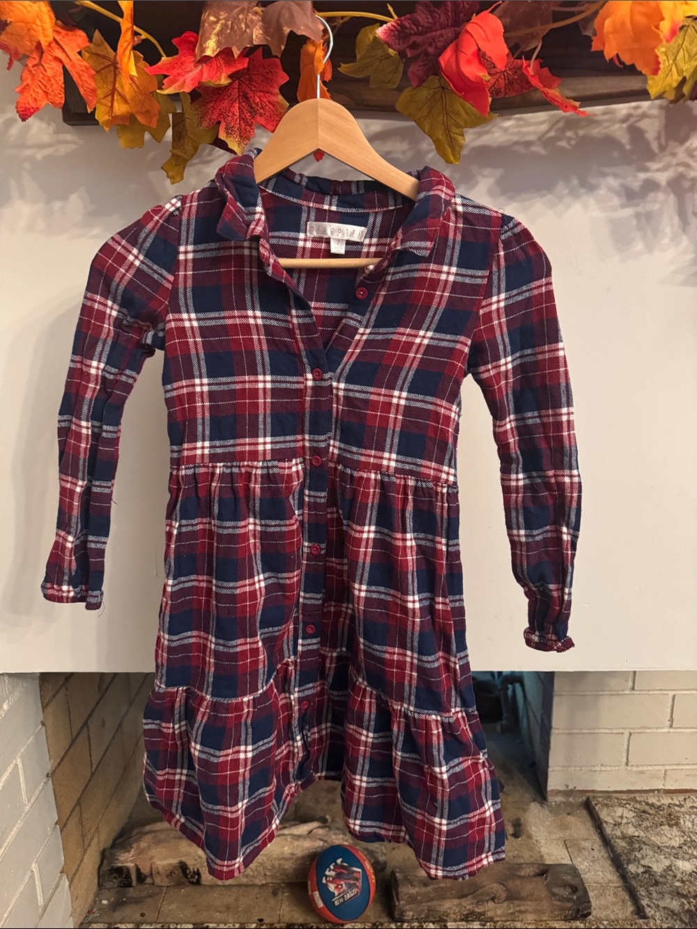 Girls Plaid Button-Front Dress - Red & Navy
